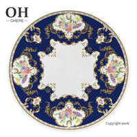 Assiettes de présentation de luxe minimalistes bleues en relief, certifiées CE, personnalisables, en porcelaine fine écologique, pour mariages – Vente chaude