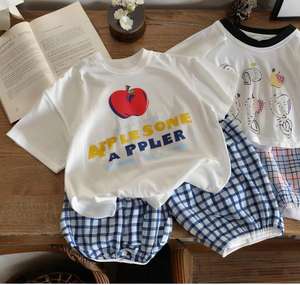 批发韩国时尚 A 级儿童夏季服装轻质 PU 材质服装套装幼儿男孩女孩套装 - Product Image 3