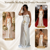 Robe longue de soirée élégante sans bretelles en satin pour femme - Robe de soirée longue et fluide