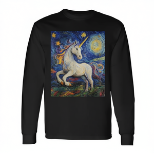 Camiseta de Manga Larga con Estampado Digital de Unicornio Estilo Noche Estrellada de Van Gogh, Cuello Redondo, Unisex para Adultos, Promocional - Product Image 3