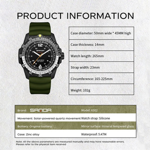 Reloj de Cuarzo Sanda 6302 Luminoso, Resistente al Agua, con Bisel Giratorio Unidireccional - Product Image 4