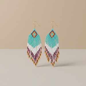 Boucles d'oreilles multicolores à franges d'automne, boucles d'oreilles à pompons en perles de rocaille, ensemble de boucles d'oreilles faites à la main en perles pour femmes, boucles d'oreilles fleur en perles de riz - Product Image 2