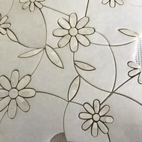 Mosaïque DTH en marbre blanc Thassos et coquillages mélangés, motif jet d'eau, 10 mm, poli, pour revêtement mural intérieur moderne d'appartement