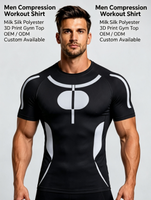 T-shirt de sport pour homme à manches courtes, imprimé par transfert thermique, coupe classique, respirant, anti-rétrécissement, en polyester MilkSilk, séchage rapide, pour la gym et l'entraînement
