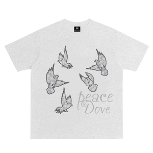T-shirt ample et respirant <span class=keywords><strong>à</strong></span> col rond 100 % coton, imprimé colombe de la paix, poids 280g, idéal pour l'été - Product Image 4