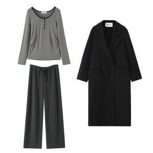 Ensemble décontracté pour femme Runqi, taille plus, manteau en tricot gris, pantalon anthracite, manches longues, couleur unie, automne-hiver - Product Image 1