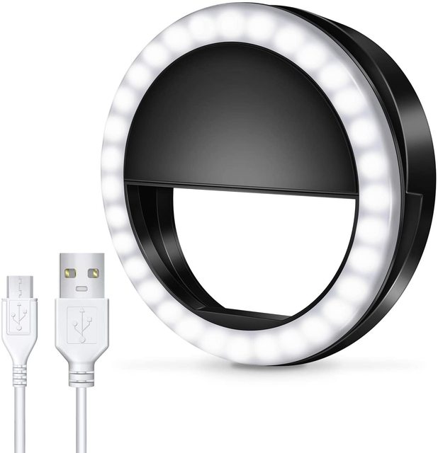 Clip-on Portable Mini LED Selfie Ring Light for Video & Photography with Battery-Powered 6500K Lighting