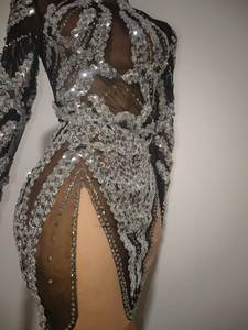 Sexy Black Ver Através Lantejoula Rhinestone Night Club Party Mini Vestido Senhoras Alta Fenda <span class=keywords><strong>Prom</strong></span> Banquete Bainha Vestido Showgirl Outfit - Product Image 4