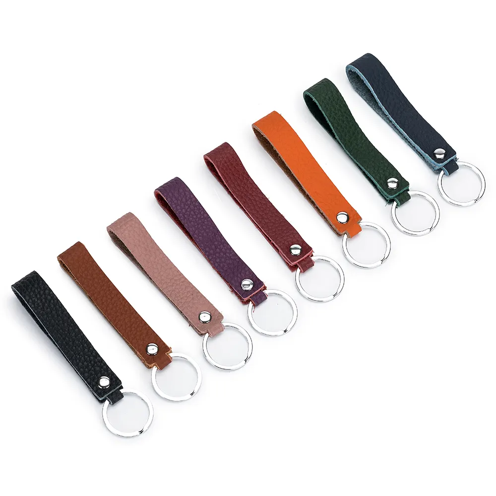 IN STOCK simple Retro Vintage Leather Valet Multi Colors Key Ring Blank Key Chain For Women Men