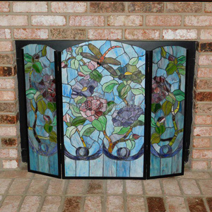 Customized Stained Glass Room Divider 3 Panels Floral Pattern Red Roses Blue Background Freestanding Decorative <b>Screen</b> - Product Image 6