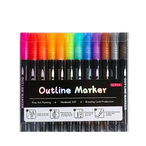 Bolígrafos de diario de 12 colores, rotuladores de lápiz de contorno de doble línea de pintura con brillo mágico - Product Image 3