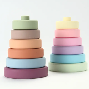 Vente en gros écologique Jouets en silicone arc-en-ciel en arc-en-ciel Jouets en silicone en blocs de construction pour enfants empilables - Product Image 1