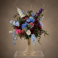 Nouvelle Composition Florale Personnalisable pour Centre de Table, 60 cm, Bleu Foncé, Violet Baies, Violet Vin Profond, Rose Vif, Fleurs Suspendues Colorées