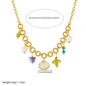 Fashion Gold Plated O Chain Necklace With Scallop Acrylic Butterfly Flower Pendant Party Jewelry - Product Image 4