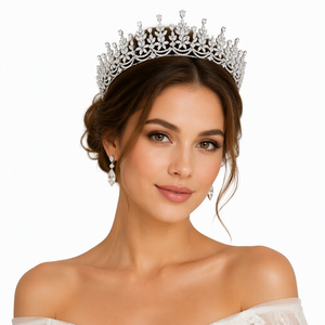 Couronne de Quinceañera Baroque Argentée, Diadème de Reine des Neiges, Tiara pour Filles, Accessoire de Cheveux pour Fête d'Anniversaire 16 Ans, Costume et Fêtes - Product Image 1
