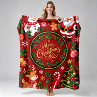 Plaid en flanelle polaire doux et chaud pour Noël, avec motifs Père Noël, rennes et bonhomme de neige, idéal pour les fêtes, personnalisable OEM ODM