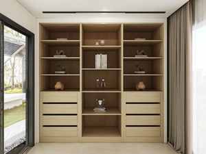 Armoire en bois minimaliste moderne avec tiroirs et sections de suspension |   Armoire de chambre à coucher en bois de style simple pour appartements et villas - Product Image 2