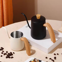 Cafetière manuelle en acier inoxydable avec poignée en bois, pot à café domestique à bec fin, ustensile à café, pot à oreilles suspendues