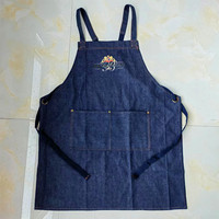 Apron Denim JM Tanpa Lengan Model Silang Punggung Unisex Dewasa Logo Kustom Transfer Panas 68x79cm Dua Kantong Tali Webbing Katun