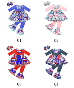 Conjuntos de Ropa para Niñas a la Moda para el 4 de Julio, Vestido Tipo Camiseta sin Mangas y Pantalones de Campana, Conjunto Infantil para Niñas - Product Image 6