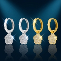 925 Sterling Silber Rhodium-Plattiert Minimalistische Mikro-Zirkon Blumen-Creolen Fünfblättriges Kleeblatt-Design Damengeschenk Hochzeit