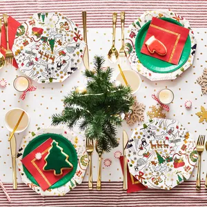 DAMAI Custom Disposable Party Plates and Cups Christmas Party Santa Disposable Cutlery and Tableware Set - Product Image 1