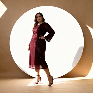 Vestido Abaya de Poliéster con Lentejuelas Bordadas, Elegante y Personalizado al por Mayor para Mujeres Musulmanas, para Ocasiones Especiales - Product Image 3