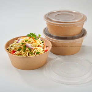 20oz,26oz,32oz,40oz kemasan makanan kraft putih mangkuk salad kertas dan wadah dengan tutup hewan peliharaan bening - Product Image 3