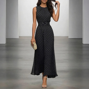 Abito da donna personalizzato a pois, a vita alta, <span class=keywords><strong>linea</strong></span> ad A, alla <span class=keywords><strong>moda</strong></span>, elegante, casual, da festa, prodotto da fornitore con etichetta privata - Product Image 4