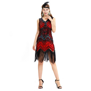Robe rétro des années 1920 à paillettes avec perles et pompons, robe de soirée fourreau sans bretelles, grande taille S 4XL, style vintage - Product Image 4