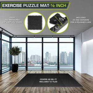 Tapis d'exercice puzzle en mousse EVA emboîtable, noir, résistant à l'eau, protection de sol pour salle de sport à domicile - Product Image 5