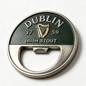 Abridor de Botellas Dublin Irish Stout, Circular, de Aleación de Zinc Fundido a Presión, Pin Metálico de Recuerdo, Diseño de Arpa Bañado en Oro - Product Image 2