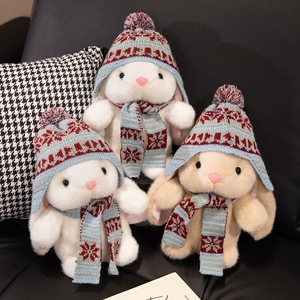 Simpatico Peluche Invernale a Forma di <span class=keywords><strong>Coniglio</strong></span>, Morbido e Soffice Pupazzo con Orecchie Cadenti, Cappello Lavorato a Maglia e Sciarpa, Regalo di Natale per Bambini - Product Image 6