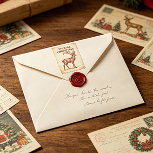 Autocollants postaux de Noël vintage, étiquettes en papier perforées avec motif renne pour enveloppes de fêtes et emballages cadeaux - Product Image 2