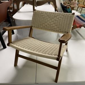 Fauteuil en corde nordique, chaise en rotin en bois de frêne, chaise simple pour balcon, chaise en rotin tressé en bois massif, fauteuil de détente moderne en crème - Product Image 3