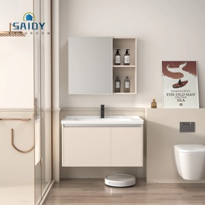 Vente en gros Miroir moderne de luxe Lavabo en PVC <span class=keywords><strong>Meuble</strong></span> de toilette de salle de bain <span class=keywords><strong>Rangement</strong></span> pour hôtels - Product Image 5