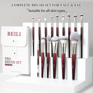 15 pinceaux de maquillage rouge bordeaux scintillants, poils synthétiques vegan, <span class=keywords><strong>kit</strong></span> de pinceaux de maquillage professionnel adapté aux voyages, avec emballage écologique - Product Image 1