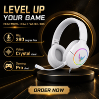 Headset Gaming Over-Ear Putih Mikrofon Fleksibel 360 Derajat Pencahayaan RGB Peredam Kebisingan untuk PC Laptop Xbox Switch