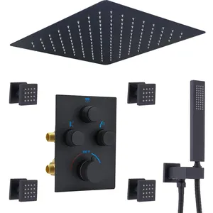 modern 16 inch black concealed commerical price shower set faucet thermostatic bathroom rainfall shower system kits sets