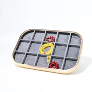 High-End Aluminium Metalen Sieraden Opbergvak Microfiber Grijze Ring Ketting Hanger Display Lade Voor Branded Retailer