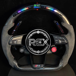 Volant en fibre de carbone <span class=keywords><strong>OLED</strong></span> RGB <span class=keywords><strong>LED</strong></span> avec garniture en Alcantara suède et surpiqûres rouges, bouton de sélection de mode de conduite, palettes lumineuses RGB pour Audi A/<span class=keywords><strong>Q</strong></span>/S Series - Product Image 1