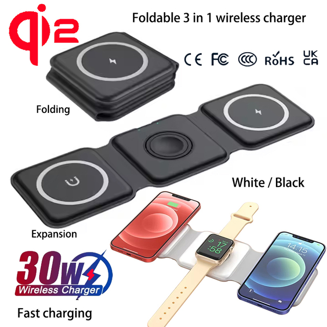CE FCC 3 in 1 Wireless Charger Station for 15W Magnetic PC Fast Charger for Laptop iPhone Phone Watch Earphone