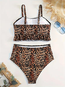 Maillot de bain deux pièces sexy ample pour la <span class=keywords><strong>grossesse</strong></span>, effet ventre plat, imprimé léopard, dos nu - Product Image 3