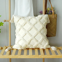Housse de coussin bohème tuftée à franges, taie d'oreiller géométrique en toile diamantée, coussin décoratif à point de croix pour canapé, chambre et décoration intérieure