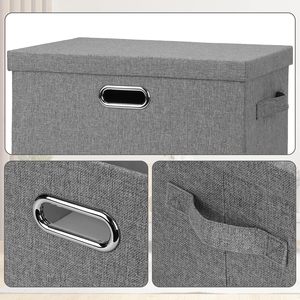 3 Pack Rectangle Canvas Collapsible Storage <b>Bins</b> 100L Foldable with <b>Lids</b> for Office & Closet Organizer - Product Image 4