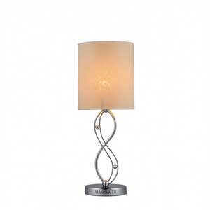 Lámpara de Mesa MAMSSWTD LED con Pantalla de Tela Beige, Base de Hierro, Luz Blanca Cálida, Diseño Contemporáneo para Dormitorio, Tamaño Pequeño - Product Image 1