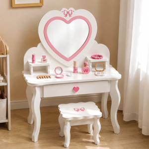 Grande Toeletta Principessa in Legno Bianco con Specchio, Cassetto e Portagioie per Bambine, Gioco Educativo per Bambini - Product Image 1