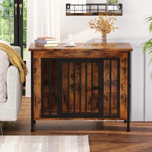 Cross-border indoor iron and wood combination pet dog kennel furniture style pet cage thickened large, <b>medium</b> and small dog - Product Image 1