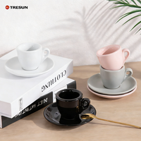 Ensemble tasse et soucoupe à expresso en porcelaine, mini, 50 ml, blanc/noir, avec paroi épaissie de 9 mm