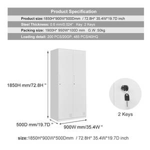 ארון אחסון משרדי מותאם אישית עבור חדר שינה 2 דלתות מתכת ארון מתכת בגודל גדול לבן ארון בגדים מתכתי ארון בגדים - Product Image 4